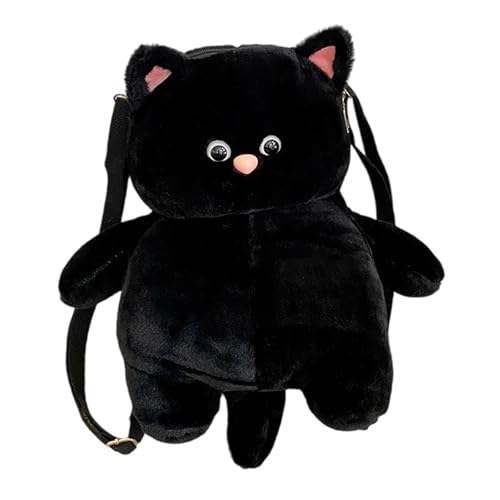 APLVFFZH Cat Plüsch Rucksack mit Niedlichem Cartoon Motiv Und Weichem Material Schultertasche für Persönliche Gegenstände für Kinder Mädchen Reisen Geburtstag, Schwarz von APLVFFZH
