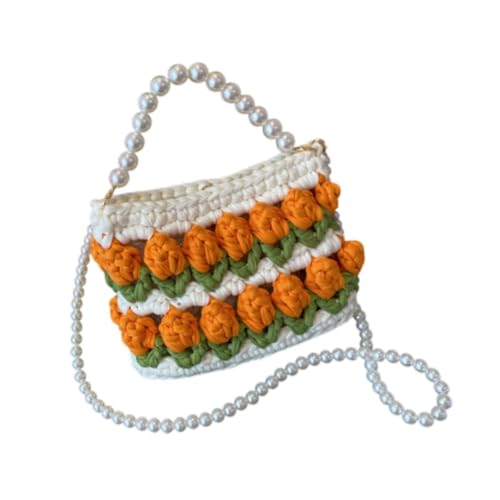 APLVFFZH DIY -Strick -Häkelbeutel Kit Machen Materialfeiertagsanfänger Handwerk süße Strick -Tasche Blume Handgewebte Handtasche, Beige Grüne Orange von APLVFFZH