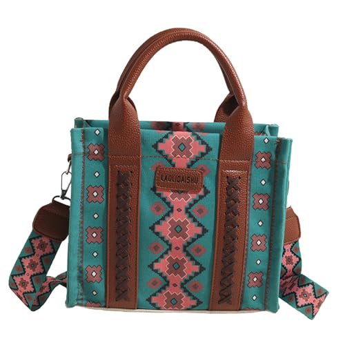 APLVFFZH Damen-Handtasche aus Canvas im Bohemian-Stil für Partys, Events, Sommer, Strand, Pendeln, GrÜn von APLVFFZH