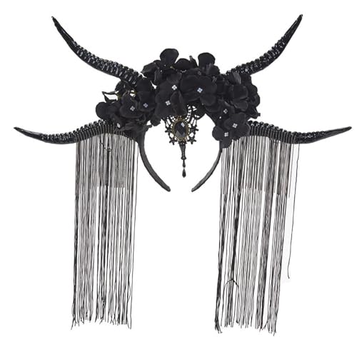 APLVFFZH Halloween Antilopenhorn Stirnband Haarband Blume Haar Hoop Haarteile für Kostüm, Schwarz von APLVFFZH