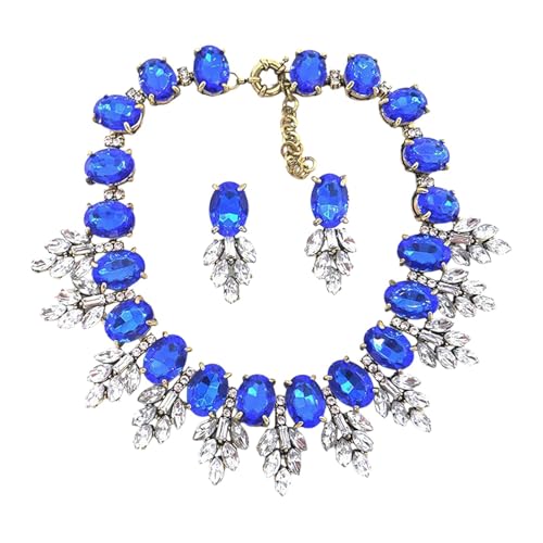 APLVFFZH Halskette Ohrringe Set Hochzeit Brautschmuck Statement Abendkleid Schmuck zum Jahrestag, Blau von APLVFFZH