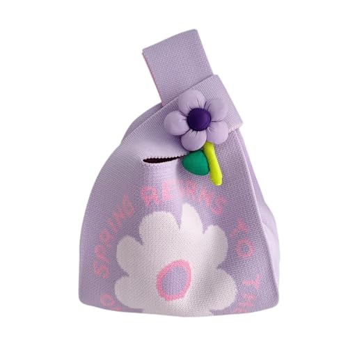 APLVFFZH Knoten Handgelenk Tasche Frauen handgemachte Tote Eimer Blume gestrickte Tasche, LILA von APLVFFZH