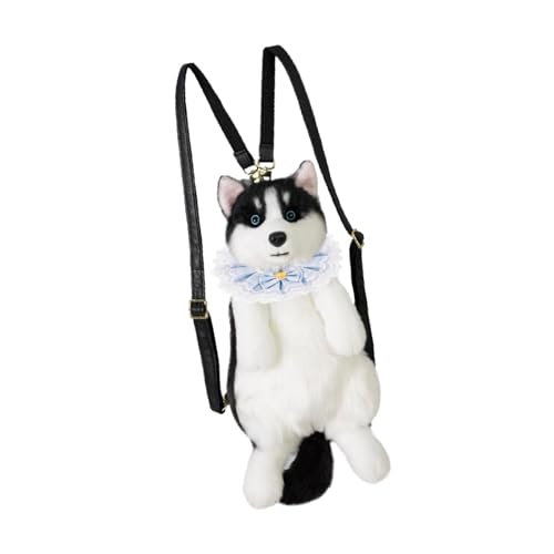 APLVFFZH Niedlicher Rucksack in Welpenform mit abnehmbaren Schultergurten für Kinder, Blau Karierter Schal von APLVFFZH