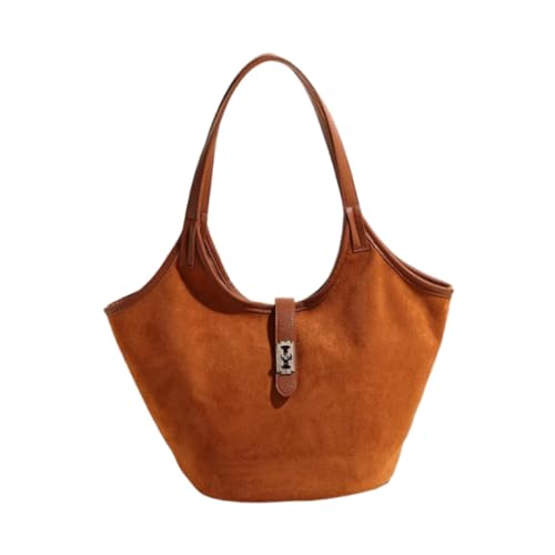 APLVFFZH Wildleder Eimer Tasche Schulter Geldbörse Handtasche für Reisen Outdoor Sommer Herbst Party, Braun von APLVFFZH