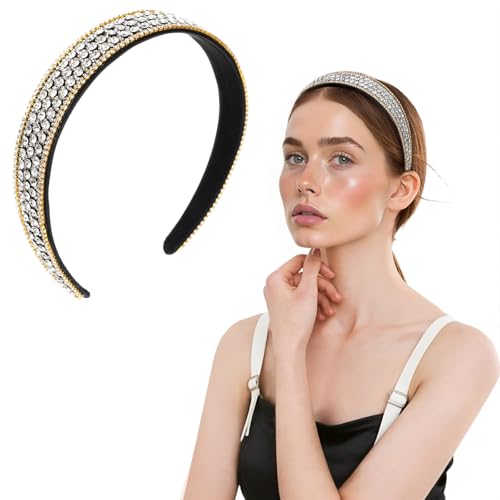 Strass Breites Haarband - Elegant Strass Haarreifen, Mode Breit Haarreifen Glitzer, Bling Stirnband für Frauen und Mädchen Braut Brautjungfer Hochzeit Haarschmuck, Modisch Party von APLZGMG