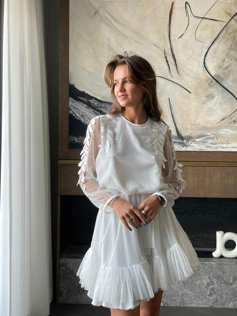 Kurzes Weißes Kleid, Kurzes Tüll Cocktailkleid, Tüllkleid, Brautkleid, Brautjungfernkleid, Schlichtes Hochzeitskleid von APLineStore