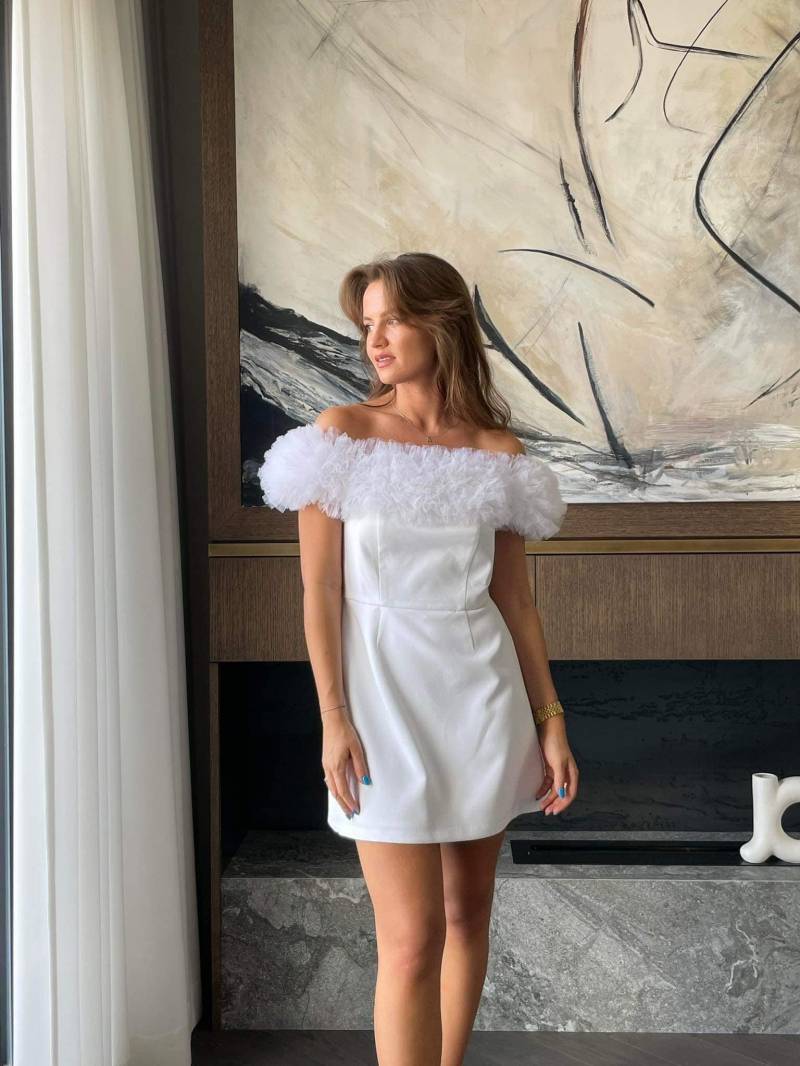 Off Shoulder Kleid, Kurzes Cocktailkleid, Schlichtes Hochzeitskleid, Hochzeitsgästekleid, Abendkleid, Ein Line Abendkleid von APLineStore