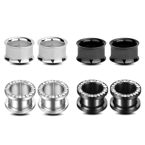 APMGONT 4 Paar Ohr Plug Flesh Tunnel Set, Stahl Flesh Tunnel, Edelstahl Gauges Ohr Tunnels, Double Flared Holztunnels, Double Flared Ohr Expander Piercing Schmuck für Frauen Männer (8MM) von APMGONT