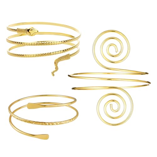 APMGONT Arm Manschette 3 Pcs Oberarm Band Gold Manschette Armreif Armband FüR Frauen Einstellbar Glatt Offenes Gold Blatt Feder Armreif ArmbäNder Arm Schmuck Geschenke Set FüR Frauen (Set C) von APMGONT