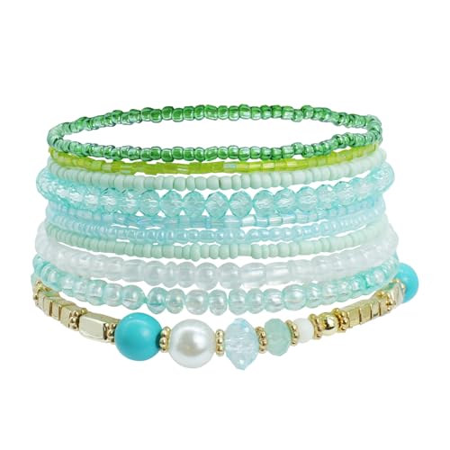 APMGONT Bohemian Beaded Multi-Layer Armbänder Stackable Stretch Strand Crystal Beaded Armbänder Bangles Boho Handmade Armbänder Schmuck Geschenke für Frauen Mädchen (Blau) von APMGONT