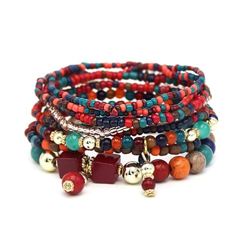 APMGONT Bohemian Beaded Multi-Layer Armbänder Stackable Stretch Strand Crystal Beaded Armbänder Boho Handmade Armband Schmuck Geschenke für Frauen Mädchen (Bunt 5) von APMGONT