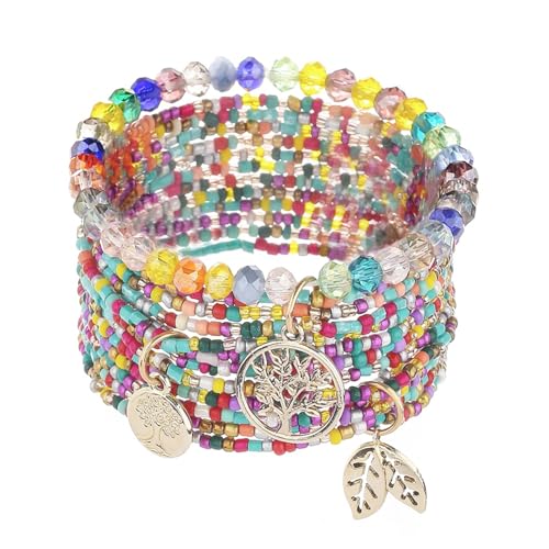 APMGONT Bohemian Beaded Multi-Layer Armbänder Stackable Stretch Strand Crystal Beaded Armbänder Boho Handmade Armband Schmuck Geschenke für Frauen Mädchen (Bunt 6) von APMGONT