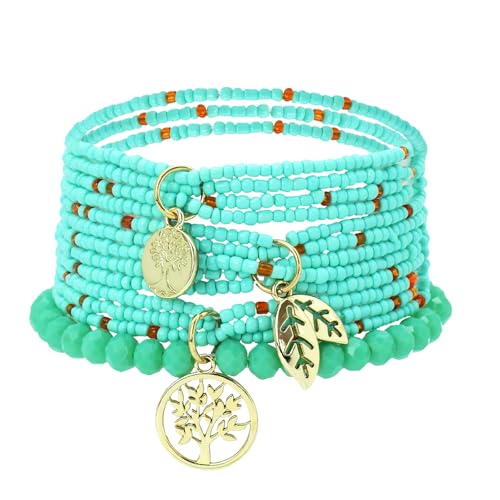 Bohemian Beaded Multi-Layer Armbänder Stackable Stretch Strand Crystal Beaded Armbänder Boho Handmade Armband Schmuck Geschenke für Frauen Mädchen (Grün 3) von APMGONT