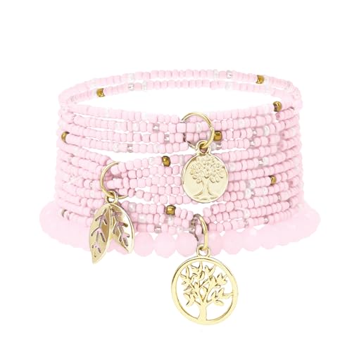 Bohemian Beaded Multi-Layer Armbänder Stackable Stretch Strand Crystal Beaded Armbänder Boho Handmade Armband Schmuck Geschenke für Frauen Mädchen (Rosa 3) von APMGONT