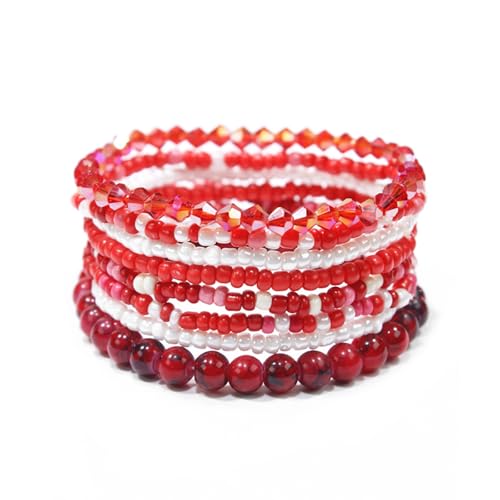 APMGONT Bohemian Beaded Multi-Layer Armbänder Stackable Stretch Strand Crystal Beaded Armbänder Boho Handmade Armband Schmuck Geschenke für Frauen Mädchen (Rot 2) von APMGONT