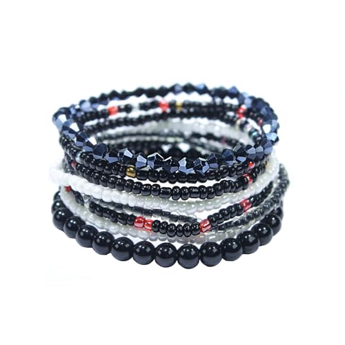 Bohemian Beaded Multi-Layer Armbänder Stackable Stretch Strand Crystal Beaded Armbänder Boho Handmade Armband Schmuck Geschenke für Frauen Mädchen (Schwarz 2) von APMGONT