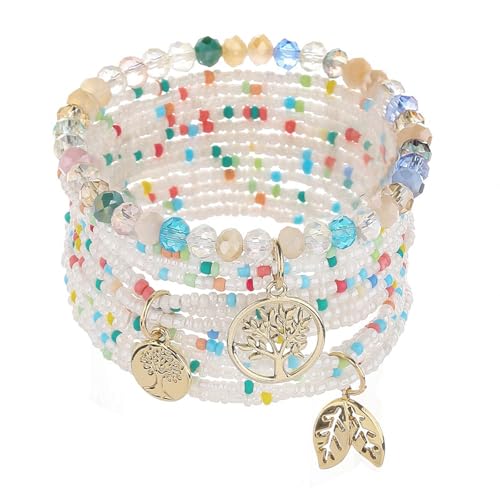 APMGONT Bohemian Beaded Multi-Layer Armbänder Stackable Stretch Strand Crystal Beaded Armbänder Boho Handmade Armband Schmuck Geschenke für Frauen Mädchen (Übersichtlich) von APMGONT