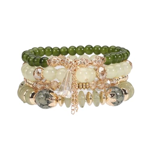 APMGONT Boho Kristall Perlen Armband, 4 Stück Boho Quaste Armbänder für Damen, Natürliches Kristall Heilsteine Armband, Statement Armreifen für Weihnachten, Valentinstag, Geburtstag (Beige) von APMGONT