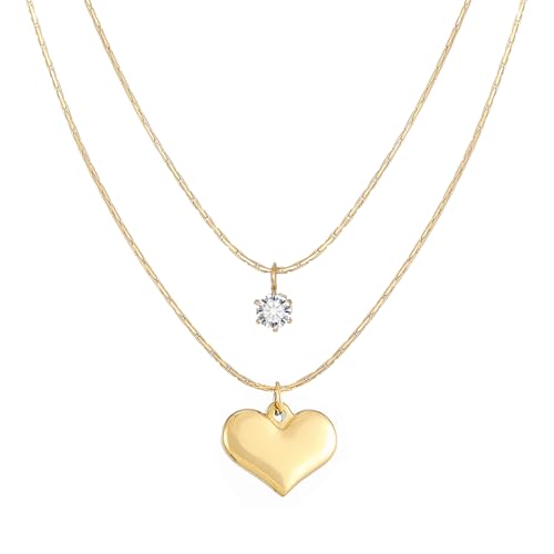 APMGONT Damen Layered Herz Halskette, Gold Titanium Stahl Kette mit Herz-Anhänger, Verstellbare Herz Kette für Frauen, Personalisierte Geschenk für Sie Mama Freundin APMGONT Damen Layered Herz Halskette, Gold Titanium Stahl Kette mit Herz-Anhänger, Verstellbare Herz Kette für Frauen, Personalisierte Geschenk für Sie Mama Freundin von APMGONT