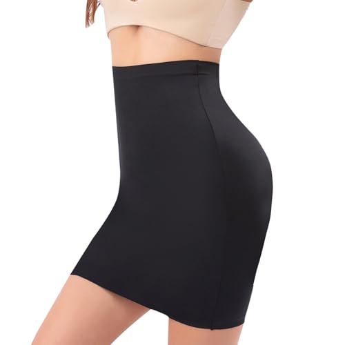 APMGONT Damen Unterrock, Nahtlos Body Shaper Kleid, Shapewear Rock Hohe Taille Miederrock, Unterrock Shape Halbrock, Elegantes Underskirt (DE/NL/SE/PL, Alphanumerisch, XXL, Regular, Regular, Schwarz) von APMGONT