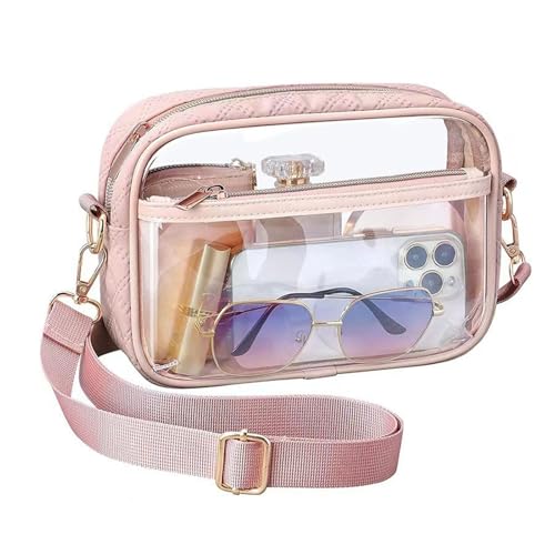 APMGONT Durchsichtige Umhängetasche, PVC Transparente Tasche Damen Crossbody Schultertasche Wasserdichte Sling Bag mit Verstellbarem Gurt für Konzerte Sportveranstaltungen Shopping Reisen (rosa) von APMGONT