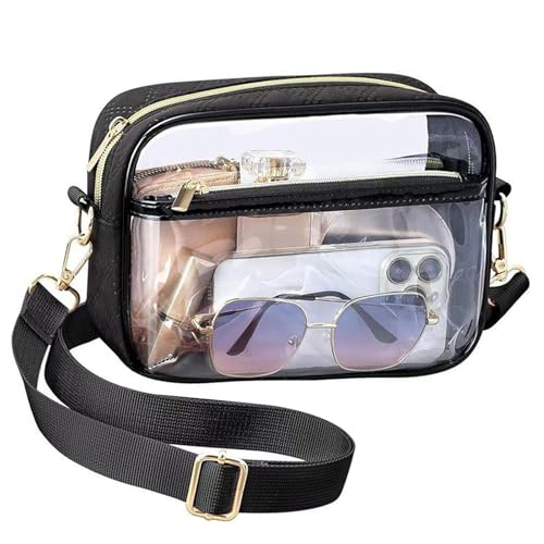 APMGONT Durchsichtige Umhängetasche, PVC Transparente Tasche Damen Crossbody Schultertasche Wasserdichte Sling Bag mit Verstellbarem Gurt für Konzerte Sportveranstaltungen Shopping Reisen (schwarz) von APMGONT