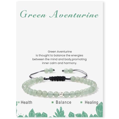 Edelsteinarmband Naturstein Armband mit Silberperle für Teen Männer Frauen Einstellbares Handgelenk Armband Perlenarmband Kugelarmband Edelsteine Armbänder fur Damen (Grüner Aventurin) von APMGONT