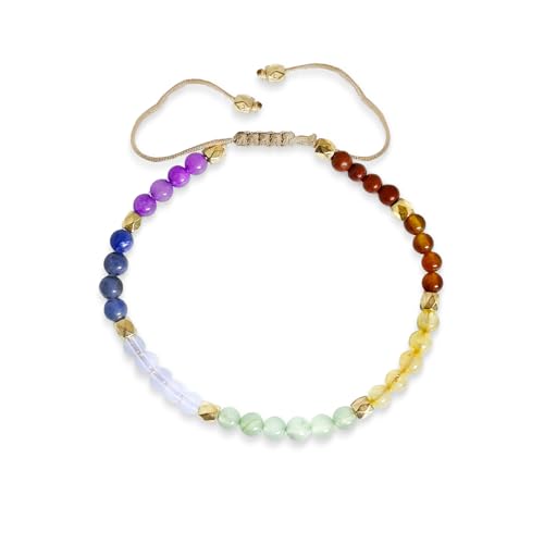 Einstellbare natürliche Kristalle Perlen Armband, Damen Edelstein Armband, Damen Yoga Armband, Einstellbar Kristall Armreifen, Natürlich Kristall Wulstig Stränge Armbänder für Frauen (A) von APMGONT