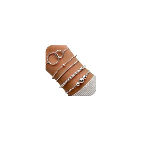 APMGONT Golden Armband Set, Mädchen Armbänder Damen Gold/Silber, Frauen Gold Silber Armband Set, Verstellbares Stapelbares Armbänder Set für Damen (D) von APMGONT