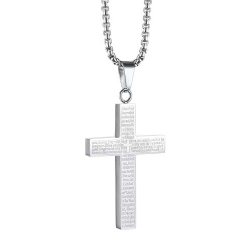 APMGONT Kreuzkette Herren Kette mit Kreuz Anhänger Kreuz kette Silber Gold Schwarz Schmuck Edelstahl Kette Christentum Schmuck Herren Damen Männer Anhänger Kreuz Halskette Geschenke(Silber) von APMGONT