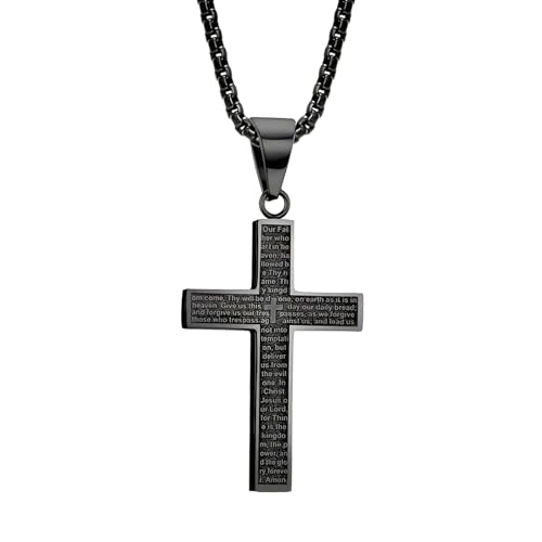 APMGONT Kreuzkette Herren Kette mit Kreuz Anhänger Kreuz kette Silber Gold Schwarz Schmuck Edelstahl Kette Christentum Schmuck Herren Damen Männer Anhänger Kreuz Halskette Geschenke(Schwarz) von APMGONT