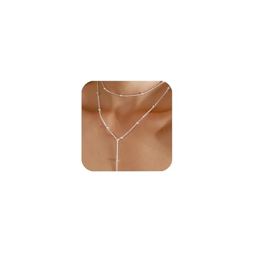 APMGONT Layered Kette Damen Gold/Silber Halskette Damen Kette Gold Damen Perlenkette Layered Perlenkette Halskette Damen Kette Quasten-Perlenkette (Perle, Silber) von APMGONT
