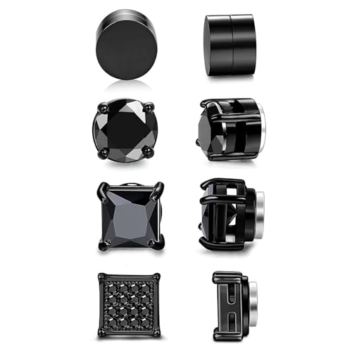 APMGONT Magnetische Ohrstecker, 4 Paare 6mm Edelstahl Non-Piercing Clip on Ohrringe Nicht Piercing CZ Hypoallergen Magnetische Ohrringe für Männer Frauen (B) von APMGONT