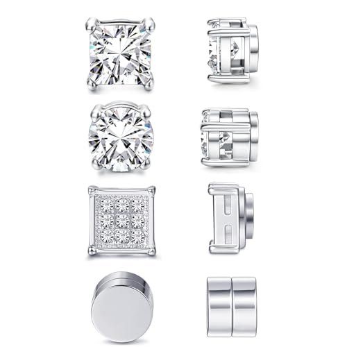 APMGONT Magnetische Ohrstecker, 4 Paare 6mm Edelstahl Non-Piercing Clip on Ohrringe Nicht Piercing CZ Hypoallergen Magnetische Ohrringe für Männer Frauen (C) von APMGONT