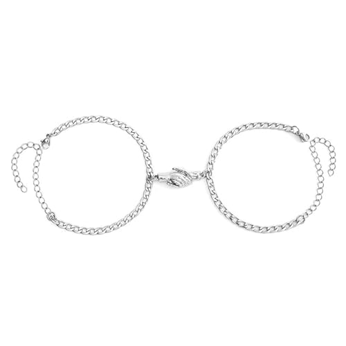 APMGONT Armband Edelstahl Armbänder Paar Armband Edelstahl Poliert Pärchen Armkette Panzerkette Attraction Armbänder Männer Damen Silber Armband Geschenk für Liebhaber Freund (4mm*16cm) von APMGONT