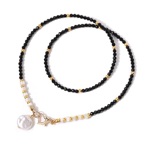 APMGONT Perlen Halskette, 3mm Halskette mit Perlen Anhänger, Glasperlen Halskette, Boho Perlen Damen, Winzige Kristall Perlen Halskette, Kristall Perlen Halskette, Handgefertigte Perlenhalskette (B) von APMGONT