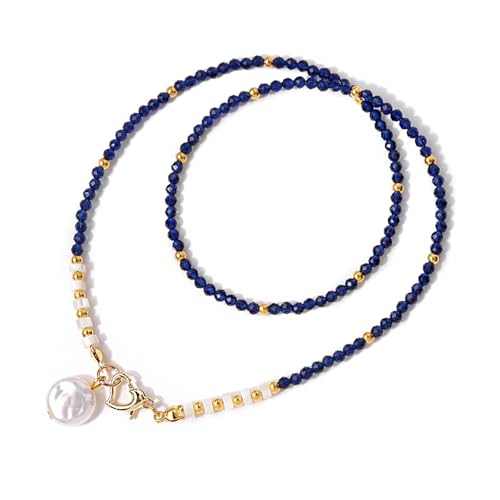 APMGONT Perlen Halskette, 3mm Halskette mit Perlen Anhänger, Glasperlen Halskette, Boho Perlen Damen, Winzige Kristall Perlen Halskette, Kristall Perlen Halskette, Handgefertigte Perlenhalskette (D) von APMGONT