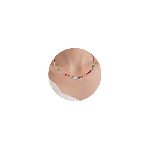 Bunte Perlenkette mit Buchstaben für Mädchen Damen,Tiny Bunte Kette, Regenbogen Samen Perlen Halskette, Halskette Bunte Perlen, Boho Kette Schmuck Geburtstagsgeschenk Für Frauen Teenager Mädchen (R) von APMGONT