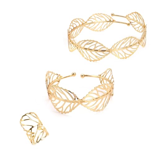 Vergoldete Schmuck-Sets Damen Gold Offene Armband Armreif Boho Oberarm Manschette Armband Armreif Verstellbare Knuckle Ringe Göttin Kostüm Zubehör Set Schmuck Geschenk (Gold B) von APMGONT