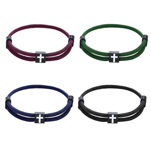 APMGONT Verstellbares Paracord Armband, 4 Stück Surfer Armband Set Nautische Surf Armband Kreuz Geflochtene Armbänder Herren Nautic Seil Armband Armreif Einstellbar Segeltau Surferarmband (Satz C) von APMGONT