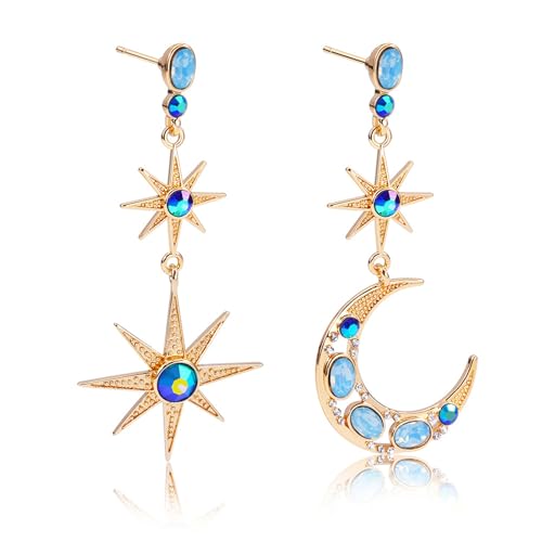 Frauen Stern und Mond Ohrringe, Bohème Mond Stern Asymmetrische Ohrringe, Goldene Stern Mond Ohrstecker für Mädchen und Frauen (Gold-1) von APMGONT
