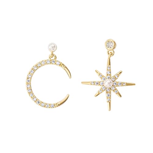Frauen Stern und Mond Ohrringe, Bohème Mond Stern Asymmetrische Ohrringe, Goldene Sterne Monde Ohrstecker für Mädchen und Frauen (Gold-3) von APMGONT