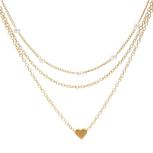 Gold Perlenketten für Frauen, Boho Layered Anhänger Halskette, einstellbare Gold Herz Halskette Layered Anhänger Halskette Kreuz Halskette, Weihnachten Geburtstag Geschenke für Frauen Mädchen (Gold B) Gold Perlenketten für Frauen, Boho Layered Anhänger Halskette, einstellbare Gold Herz Halskette Layered Anhänger Halskette Kreuz Halskette, Weihnachten Geburtstag Geschenke für Frauen Mädchen (Gold B) von APMGONT