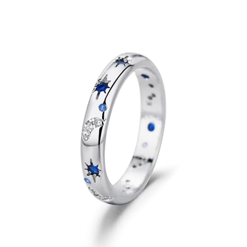Mond Stern Ring, Silber Mond und Stern Ringe, Stern Mond Zirkon Ring, 925 Sterling Silber Mond und Stern Statement Ringe für Damen Mädchen Schwester Mutter 49-65mm (54) von APMGONT