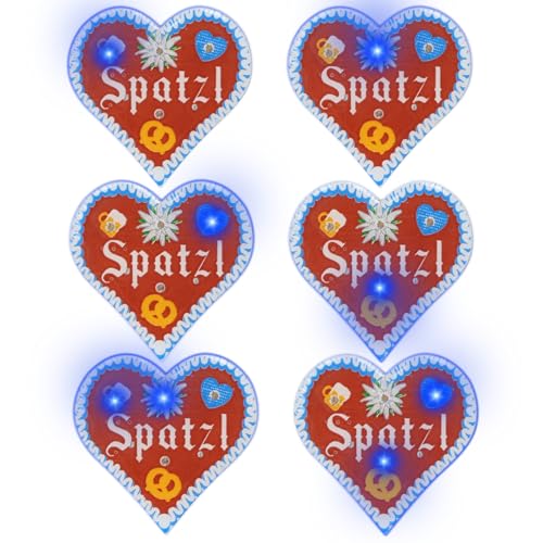 APODESS 6STK LED Anstecker Oktoberfest Pin Lebkuchenherzen Oktoberfest Edelweiss Anstecker "Spatzl" Oktoberfest Herzen Lebkuchen Trachten Anstecker Brosche Accessoires für Damen Herren Fasching von APODESS