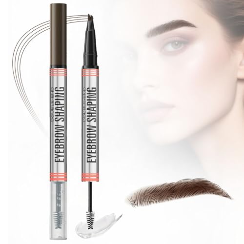Augenbrauenstift mit Gel,2025 Neu 2 in 1 Ultrafeiner Microblading Augenbrauenstift 3D Wasserdichter Eyebrow Pen 4 Gabelspitzen für Langlebig Bilden (02#Dunkelbraun) von APODESS