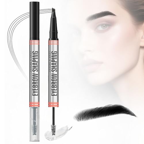Augenbrauenstift mit Gel,2025 Neu 2 in 1 Ultrafeiner Microblading Augenbrauenstift 3D Wasserdichter Eyebrow Pen 4 Gabelspitzen für Langlebig Bilden (04#Schwarz) von APODESS