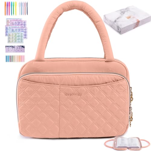 APOFFICE Gesteppte Bibelhülle mit Textmarkern & Tabs – Tragetasche mit Taschen für Bibelstudium – Buchträger für Frauen – Geschenkbox bereit – Buchhalter von APOFFICE