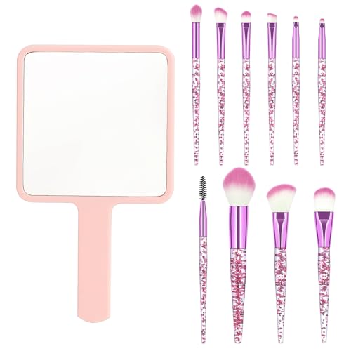 APOMOONS 10 Stück Pinselset Makeup mit Handspiegel, Kristall Make Up Pinsel Set Schminkpinsel Set Makeup Pinsel Set, Make Up Pinselset für Lidschatten Contouring Puder Highlighter Blush Concealer von APOMOONS