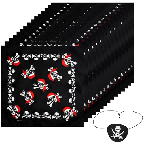 APOMOONS 15 Stück Piratentuch Totenkopf Piraten Bandana Weiches Schwarz Piraten Kopftuch Kinder mit 15pcs Bequemes Augenklappe Pirat für Pirat Thema Party Gefallen Halloween Geburtstagsparty von APOMOONS